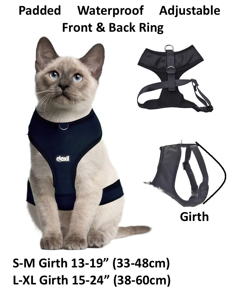 Cat Harness Pink Black Blue Yellow Red Waterproof Padded Adjustable S M L EX L