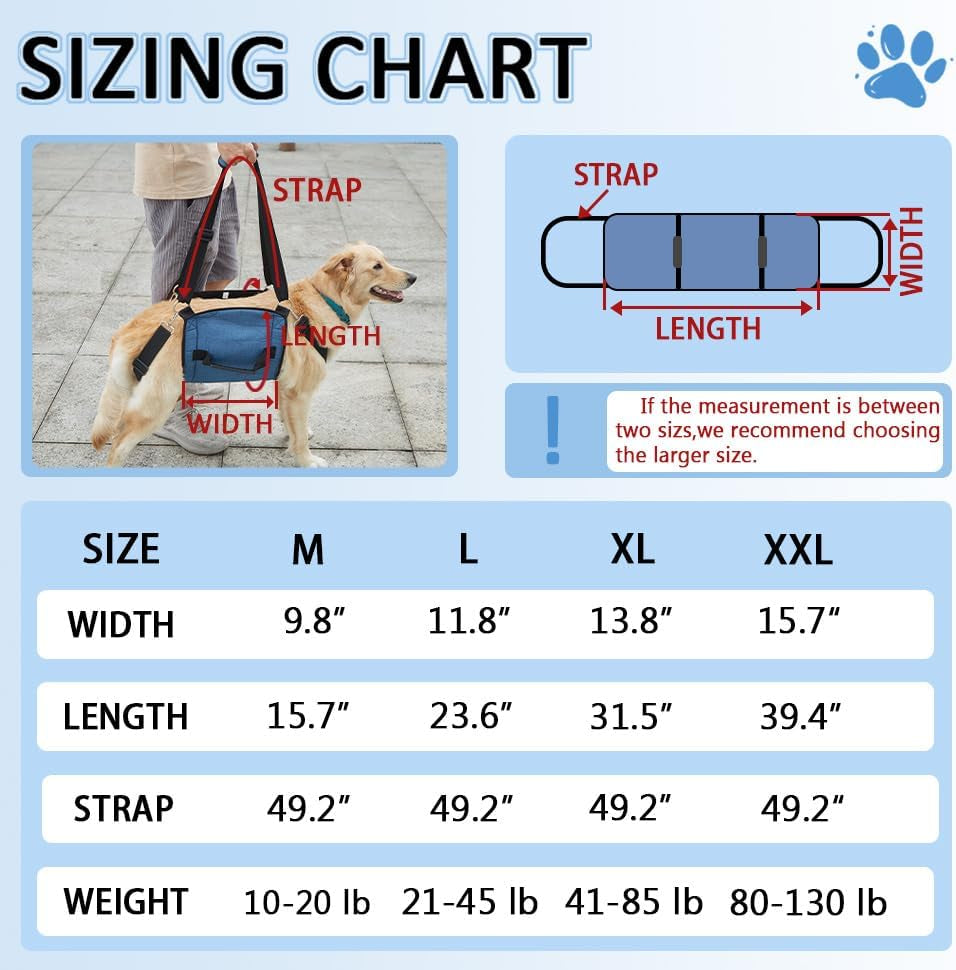 Carry Sling, Emergency Backpack Pet Legs Support & Rehabilitation Lift Harness for Nail Trimming, Carrier for Senior Dogs with Joint Injuries, Arthritis, up and down Stairs(Xxl, Blue)