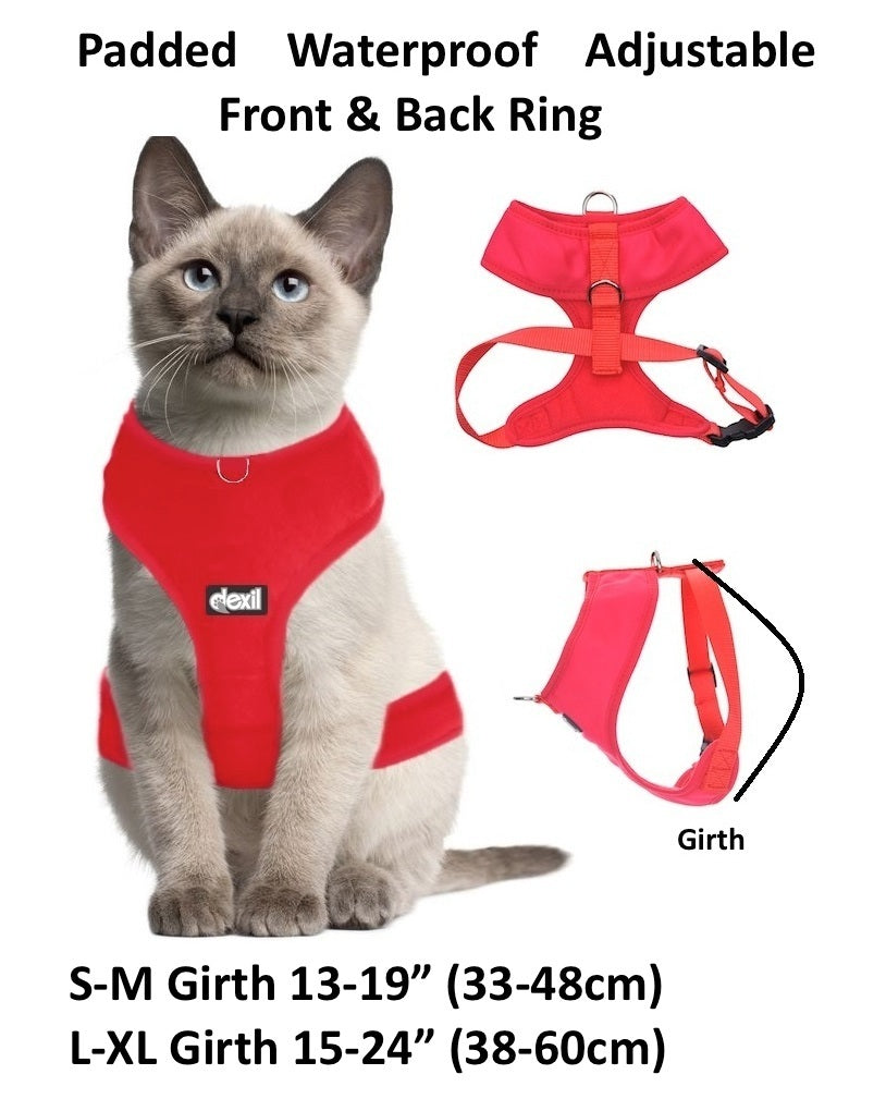 Cat Harness Pink Black Blue Yellow Red Waterproof Padded Adjustable S M L EX L