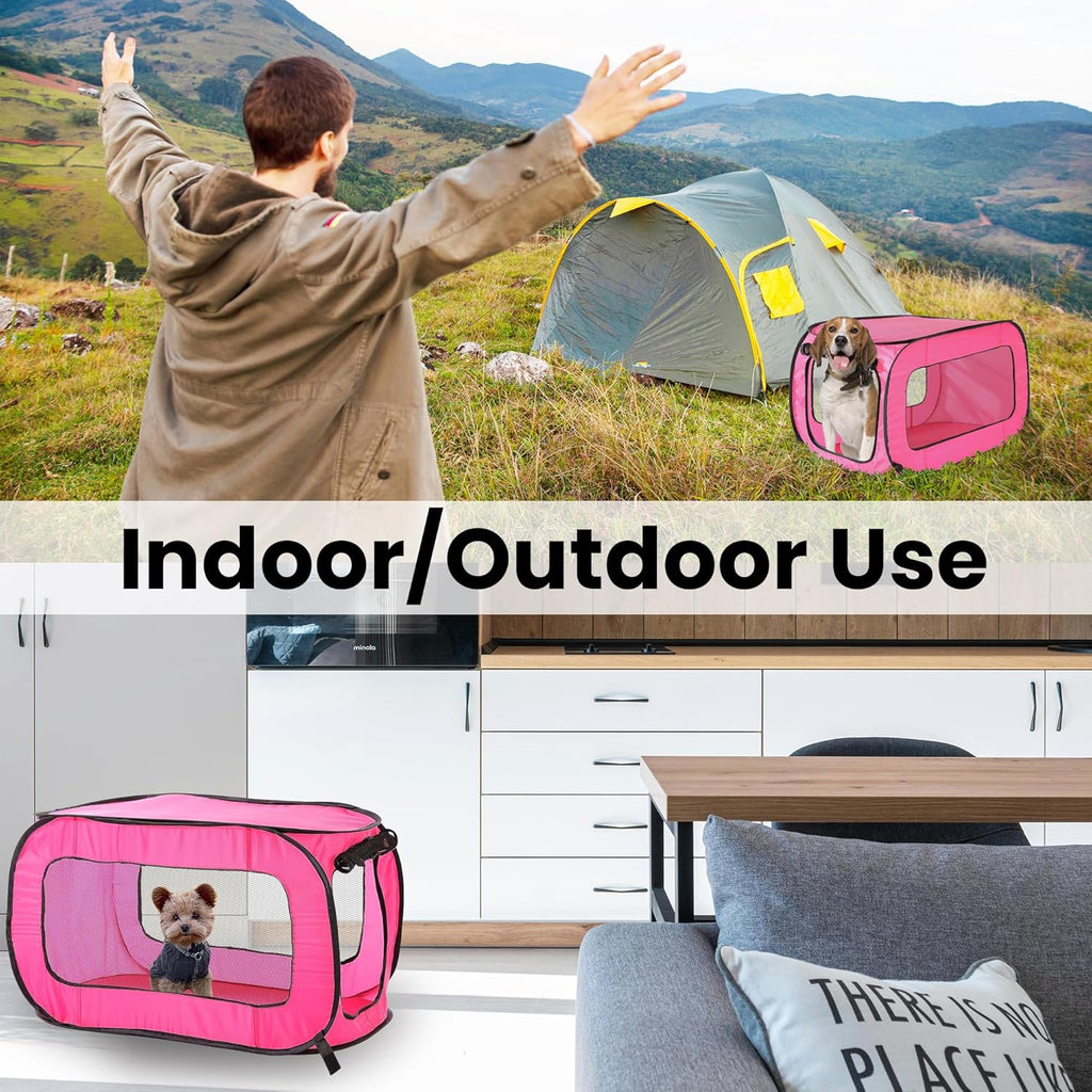 Portable, Collapsible, Pop up Kennel Travel Cat and Dog Crate, 32.5" L X 19.5" W X 19.5" H, Fuchsia