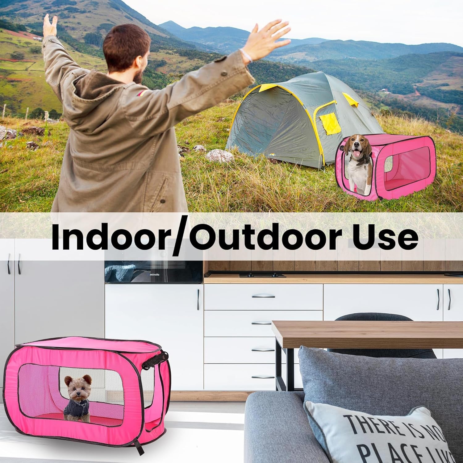 Portable, Collapsible, Pop up Kennel Travel Cat and Dog Crate, 32.5" L X 19.5" W X 19.5" H, Fuchsia