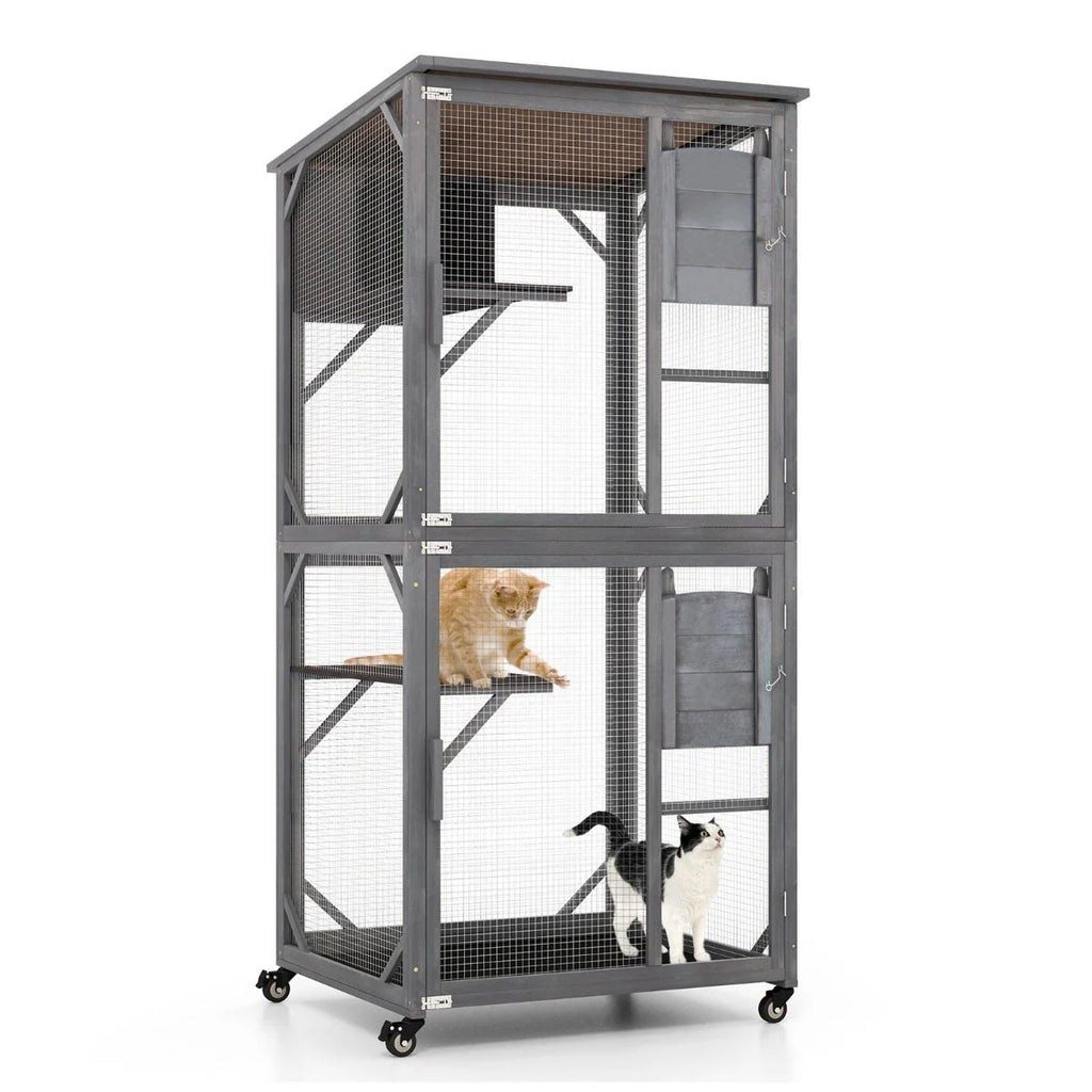182 Cm Tall Outdoor Catio Kitten Enclosure with Weatherproof Asphalt Roof