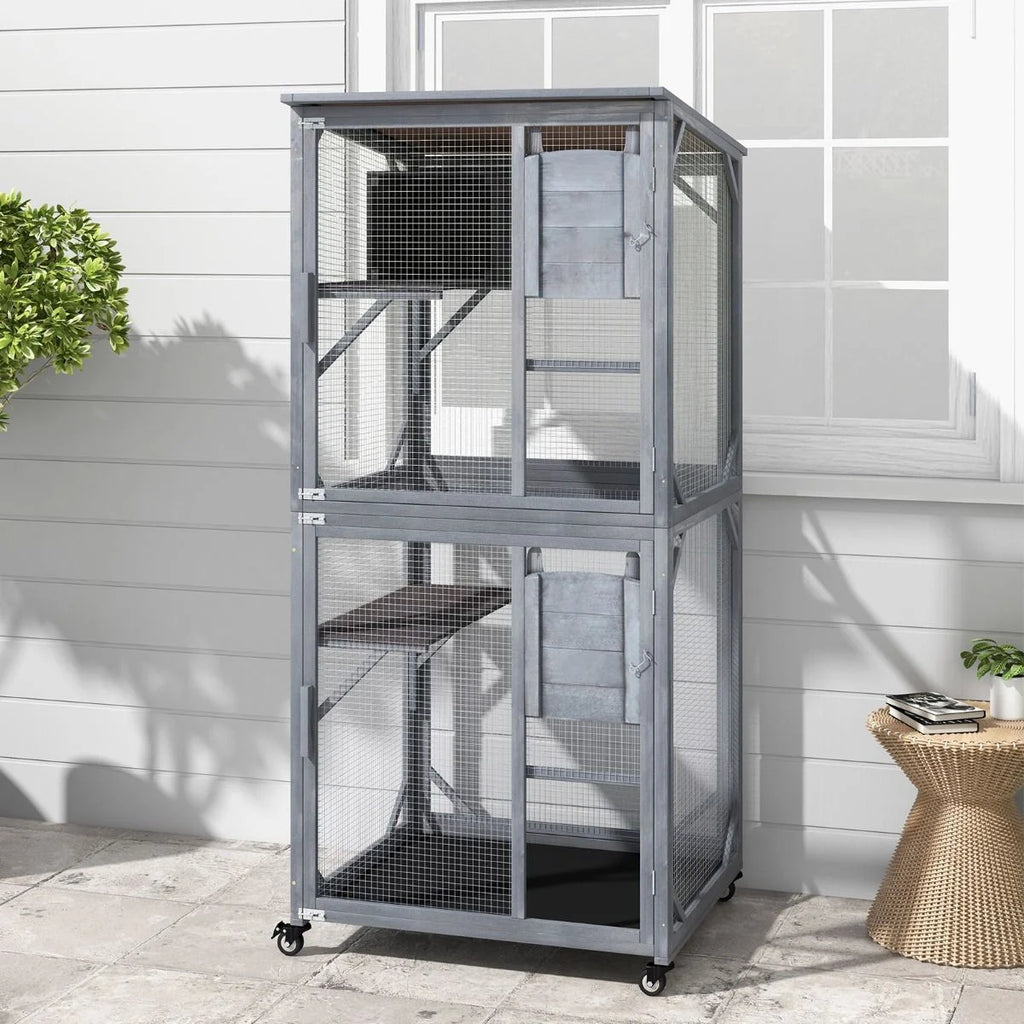 182 Cm Tall Outdoor Catio Kitten Enclosure with Weatherproof Asphalt Roof