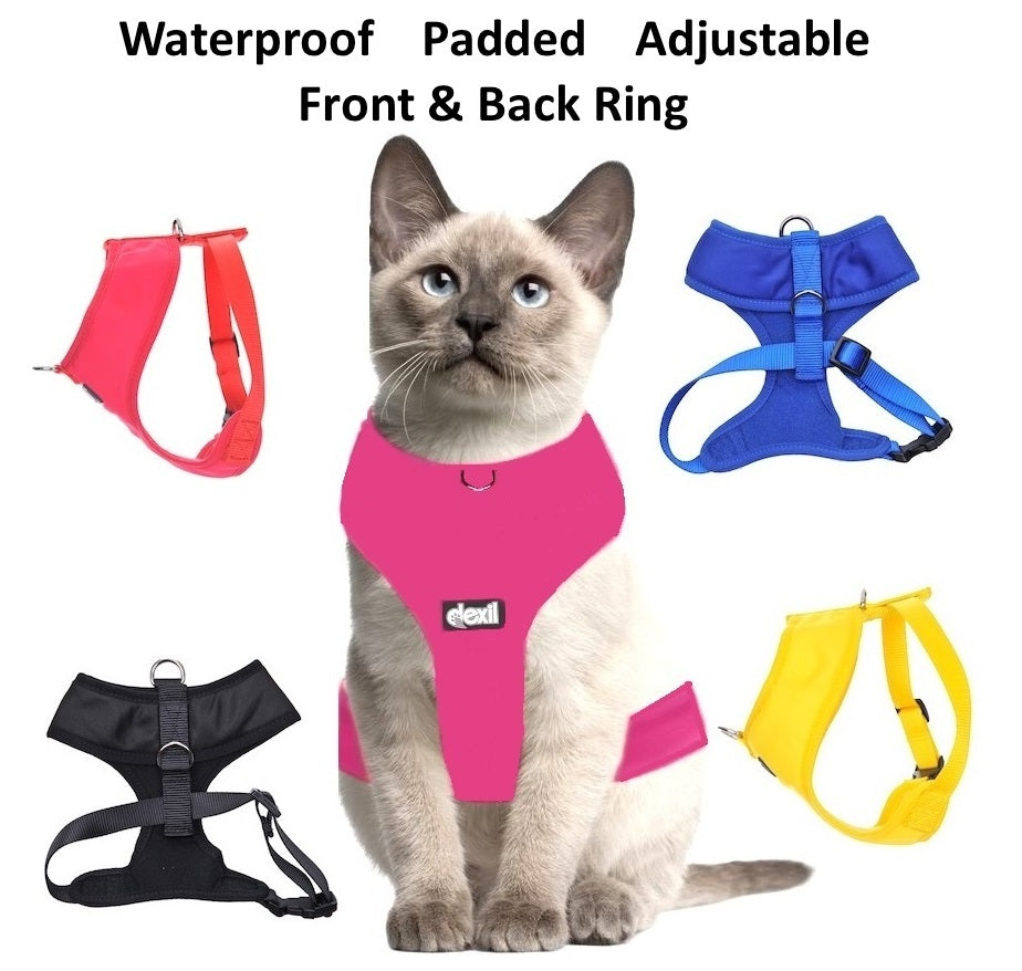 Cat Harness Pink Black Blue Yellow Red Waterproof Padded Adjustable S M L EX L