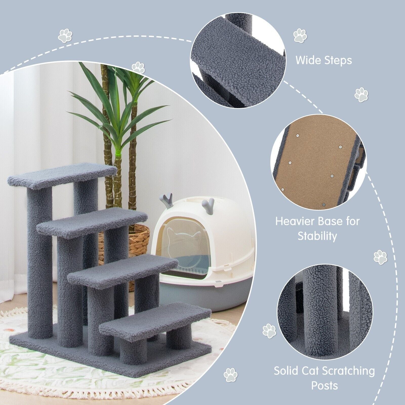 4-Step Carpeted Cat Dog Easy Climb Ladder
