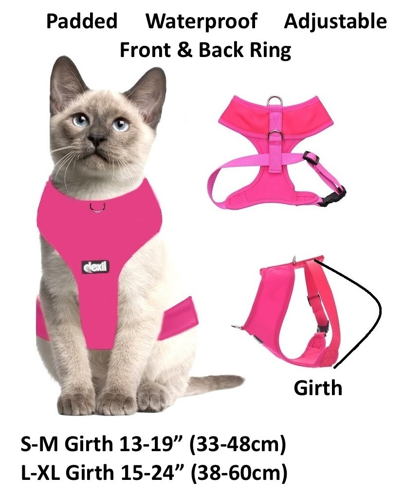Cat Harness Pink Black Blue Yellow Red Waterproof Padded Adjustable S M L EX L