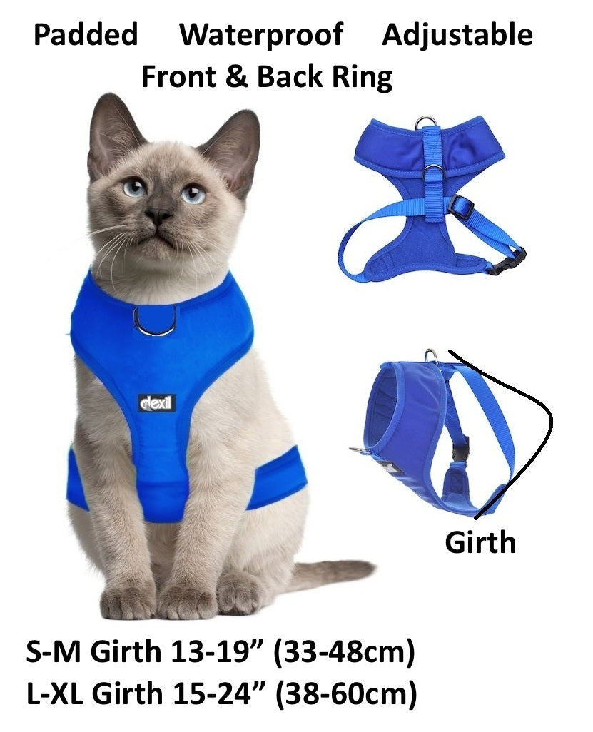 Cat Harness Pink Black Blue Yellow Red Waterproof Padded Adjustable S M L EX L