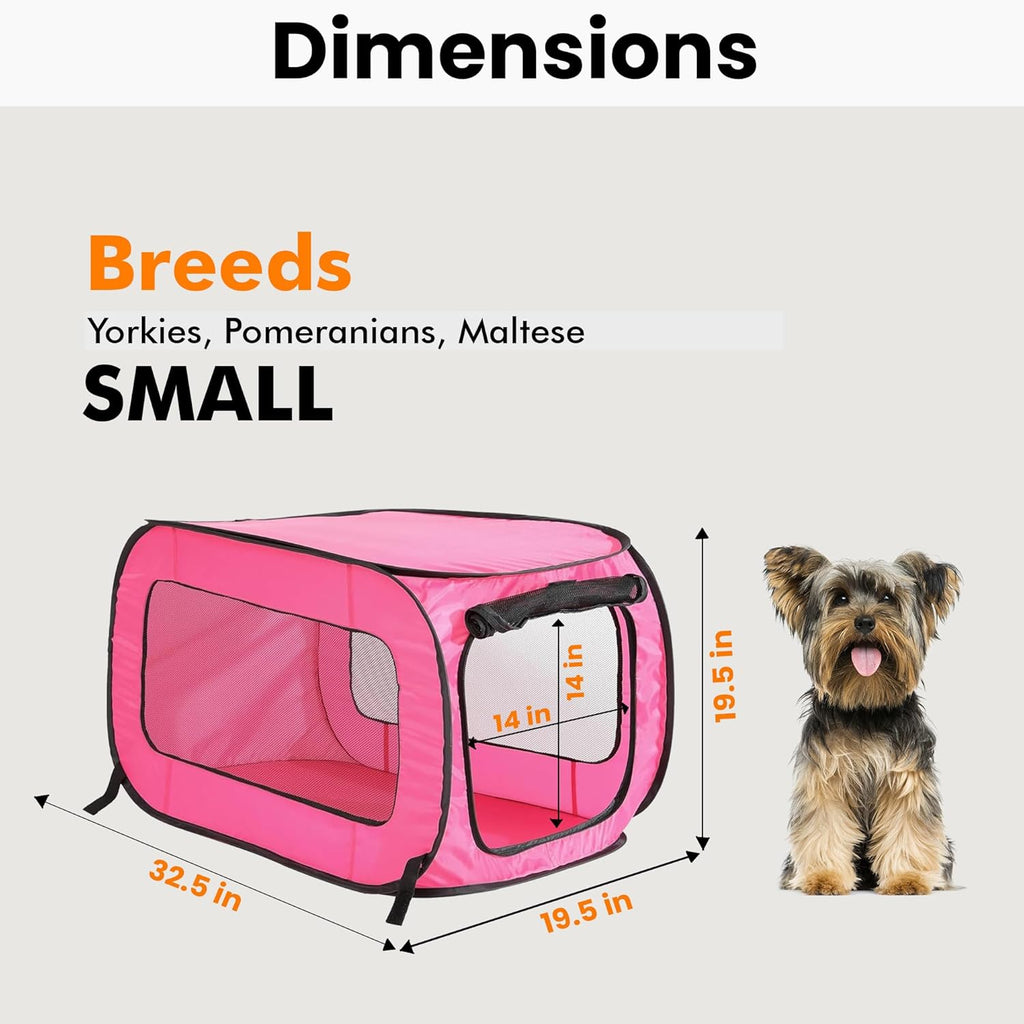 Portable, Collapsible, Pop up Kennel Travel Cat and Dog Crate, 32.5" L X 19.5" W X 19.5" H, Fuchsia