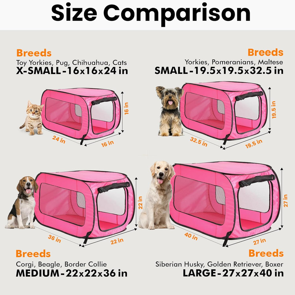 Portable, Collapsible, Pop up Kennel Travel Cat and Dog Crate, 32.5" L X 19.5" W X 19.5" H, Fuchsia