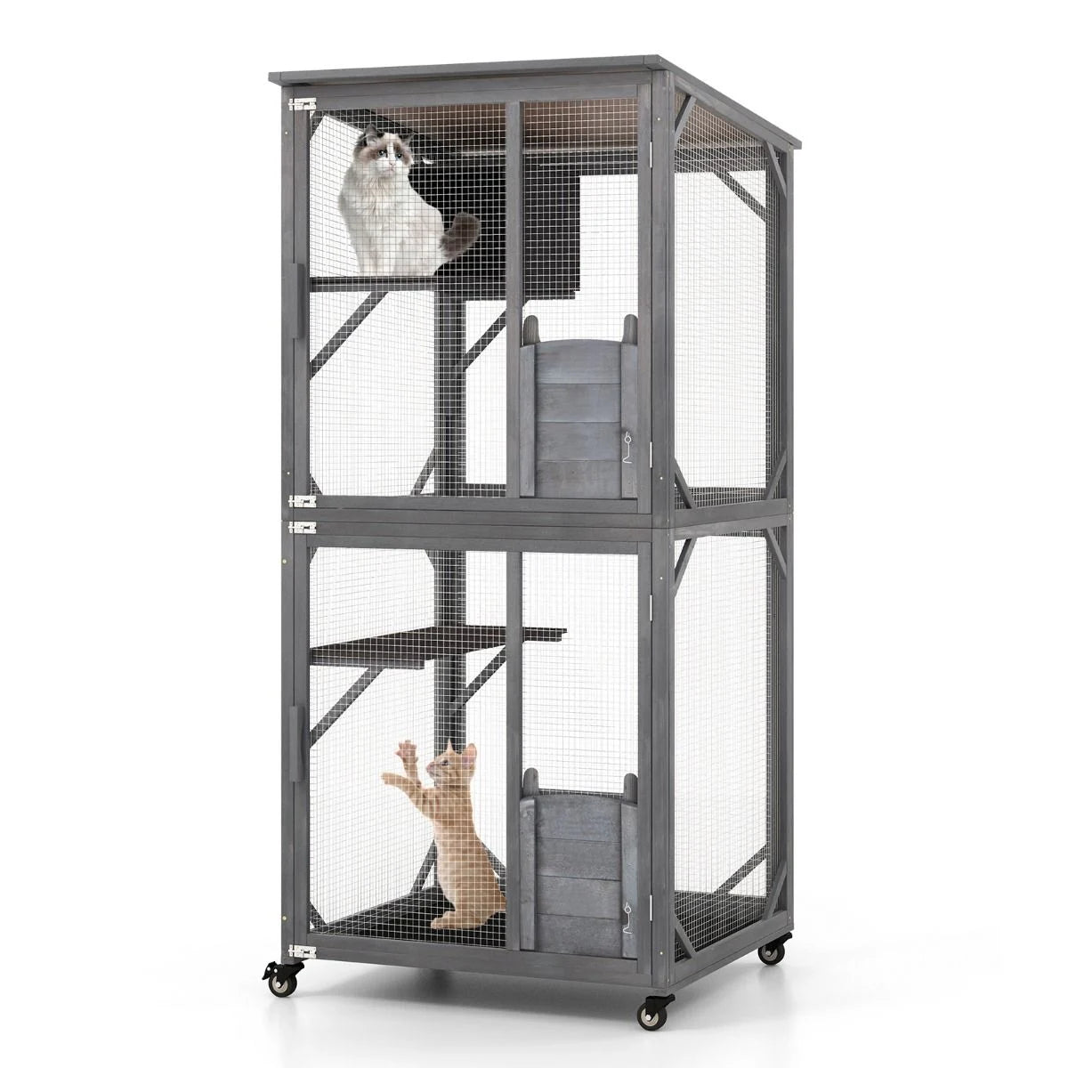 182 Cm Tall Outdoor Catio Kitten Enclosure with Weatherproof Asphalt Roof