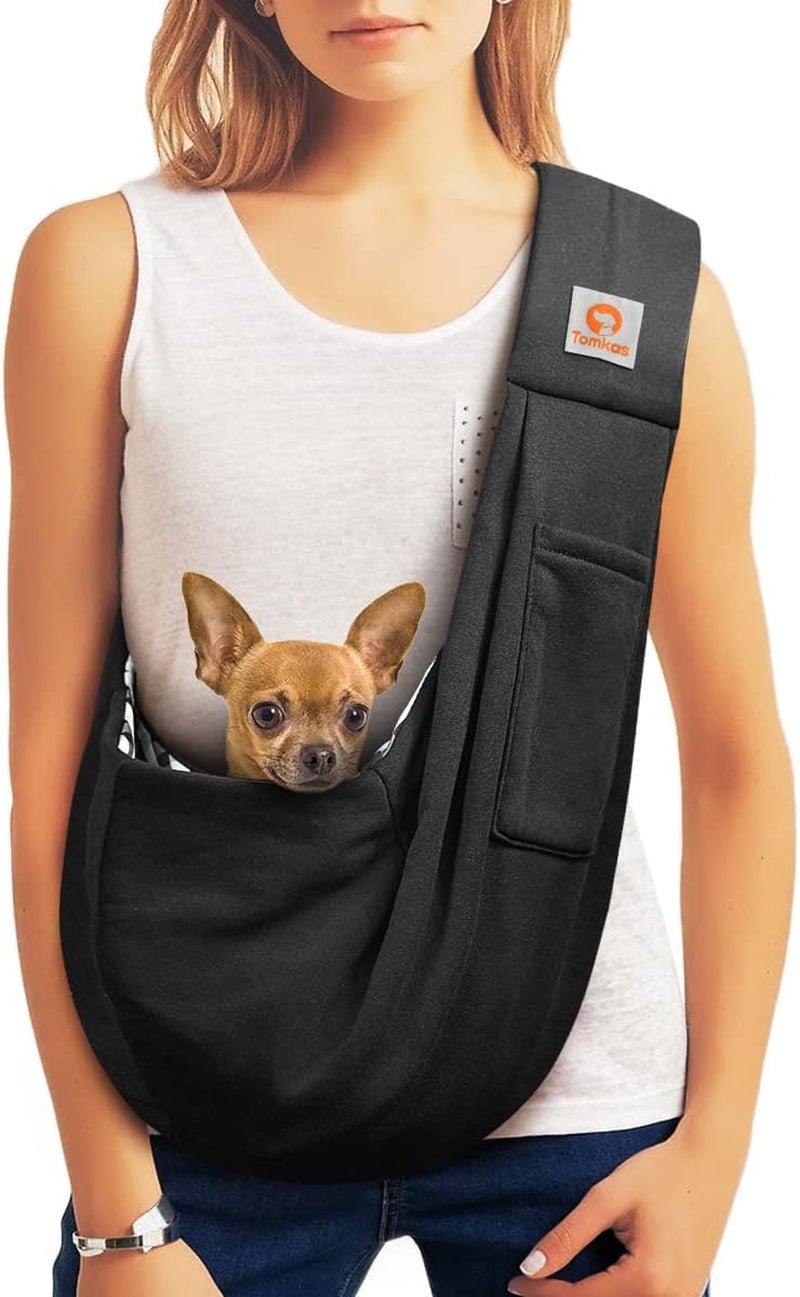 Dog Carrier Sling - Pet Carrier for Small Dogs and Cats, Unadjustable Strap, Classic Pocket, Snap Closure (Black, M - Unadjustable Strap Eu)