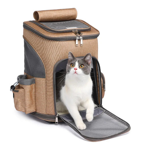 Large Capacity Pet Backpack — Lightweight, Breathable, Adjustable | Khaki & Grey