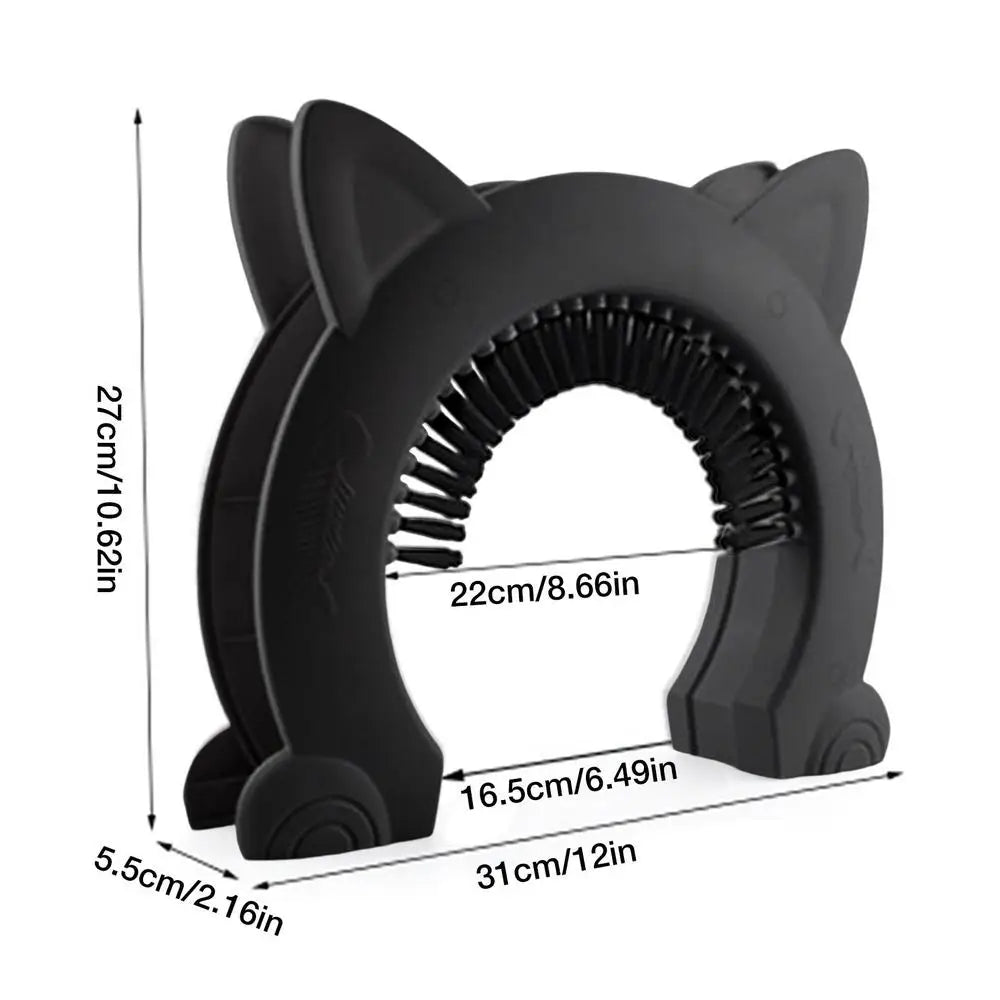 Cat Flap Door with Built-In Grooming Brush — L & XL, Black & White