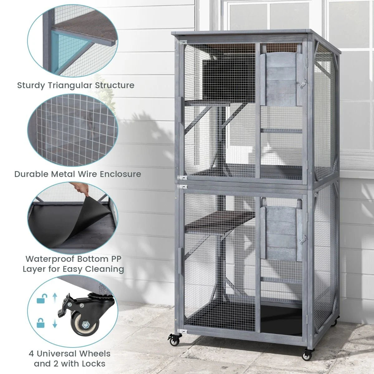 182 Cm Tall Outdoor Catio Kitten Enclosure with Weatherproof Asphalt Roof