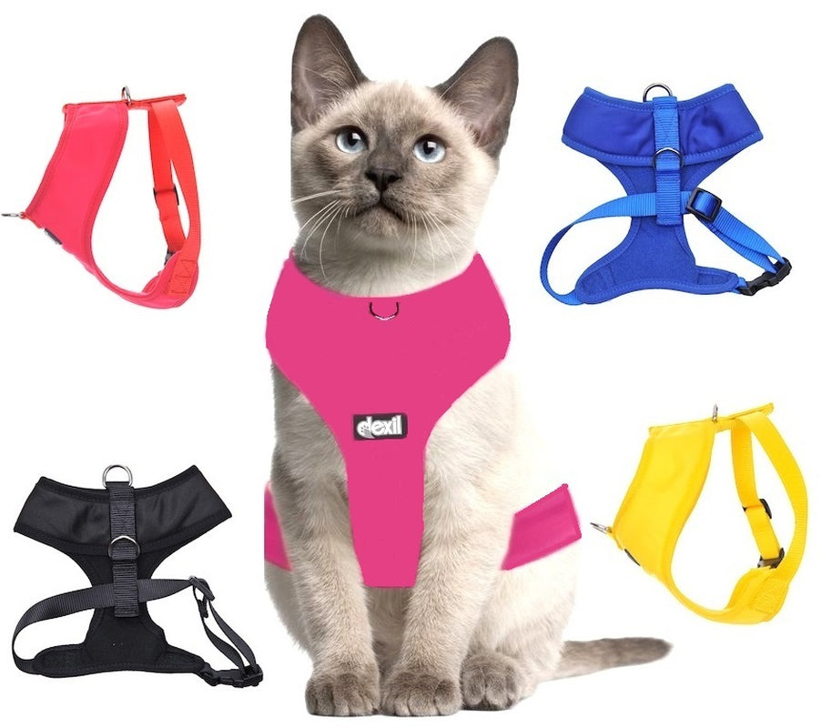 Cat Harness Pink Black Blue Yellow Red Waterproof Padded Adjustable S M L EX L