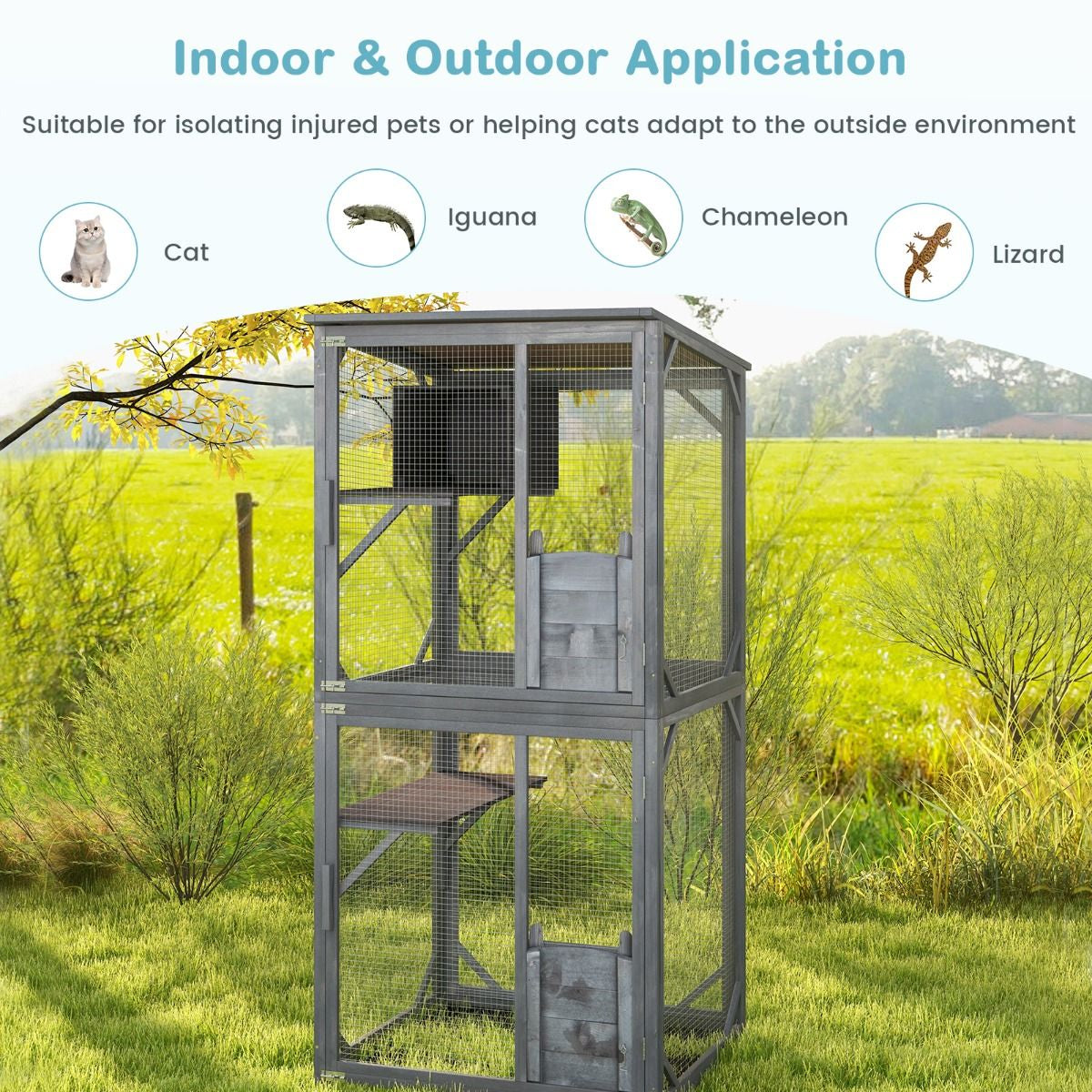 182 Cm Tall Outdoor Catio Kitten Enclosure with Weatherproof Asphalt Roof