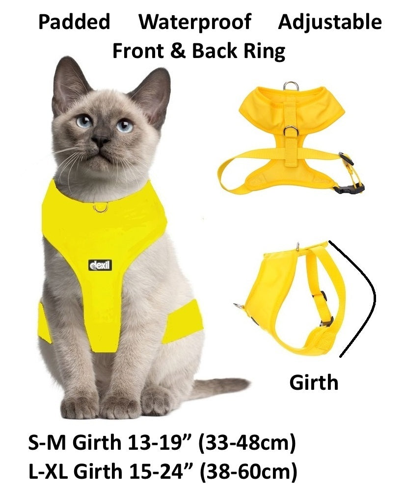Cat Harness Pink Black Blue Yellow Red Waterproof Padded Adjustable S M L EX L