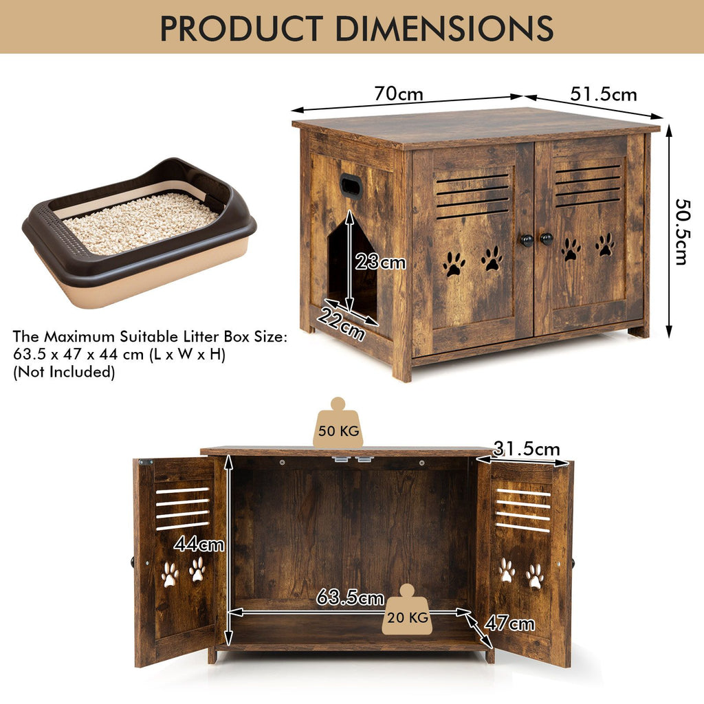 Cat Litter Box Enclosure with Double Louvered Doors, Side Entrance