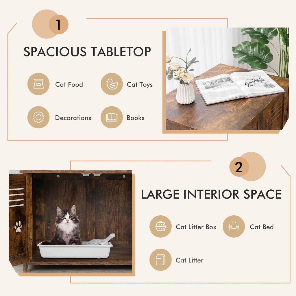 Cat Litter Box Enclosure with Double Louvered Doors, Side Entrance
