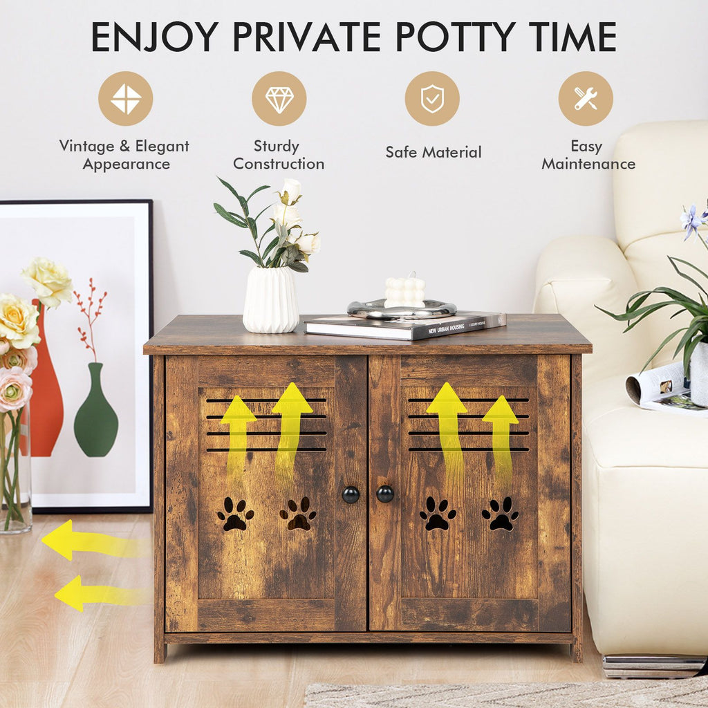 Cat Litter Box Enclosure with Double Louvered Doors, Side Entrance